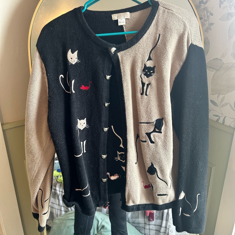 Christopher & Banks Black and Cream Cat Cardigan